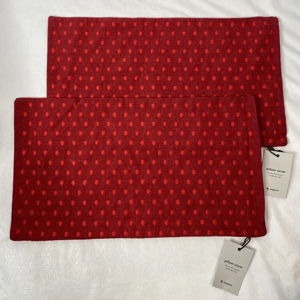 Set of 2 West Elm Red Pillow Covers Organic Cotton 12x21